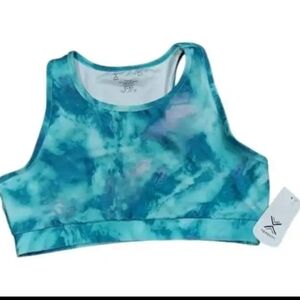 NWT Sz 18.5 PLUS  Xersion Kids Tie-Dye Sports Bra - Blue and Green